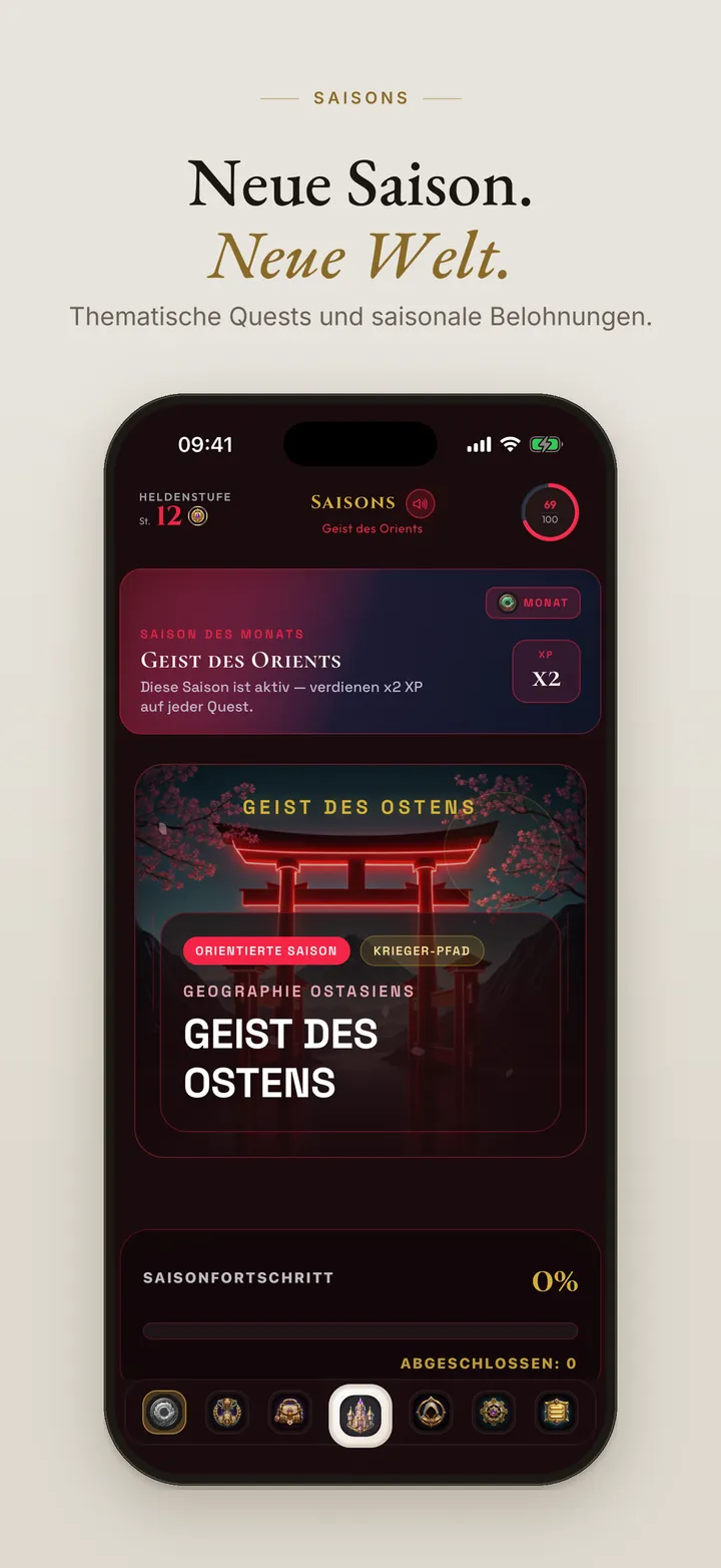 Bildschirm der Noviora-App: Saisons
