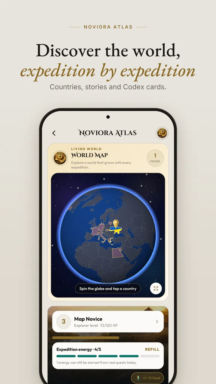 Noviora app screen: Atlas Expeditions
